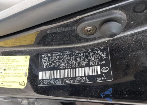 2004 Lexus Es 330 z USA, uszkodzony, nr VIN JTHBA30G245007432